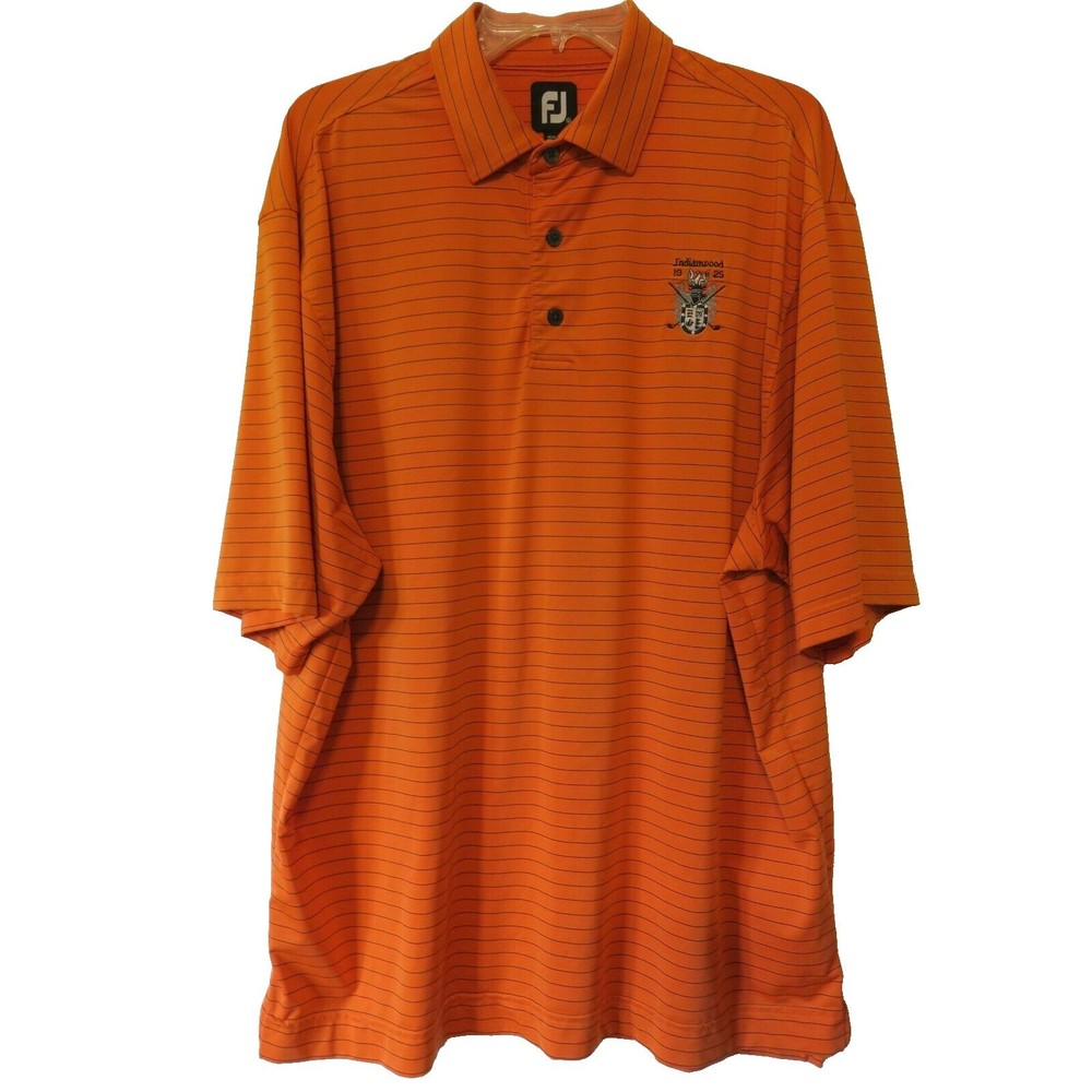 Foot Joy FJ Striped Orange Golf Polo Shirt Sz L Indianwood Golf 1925 Michigan